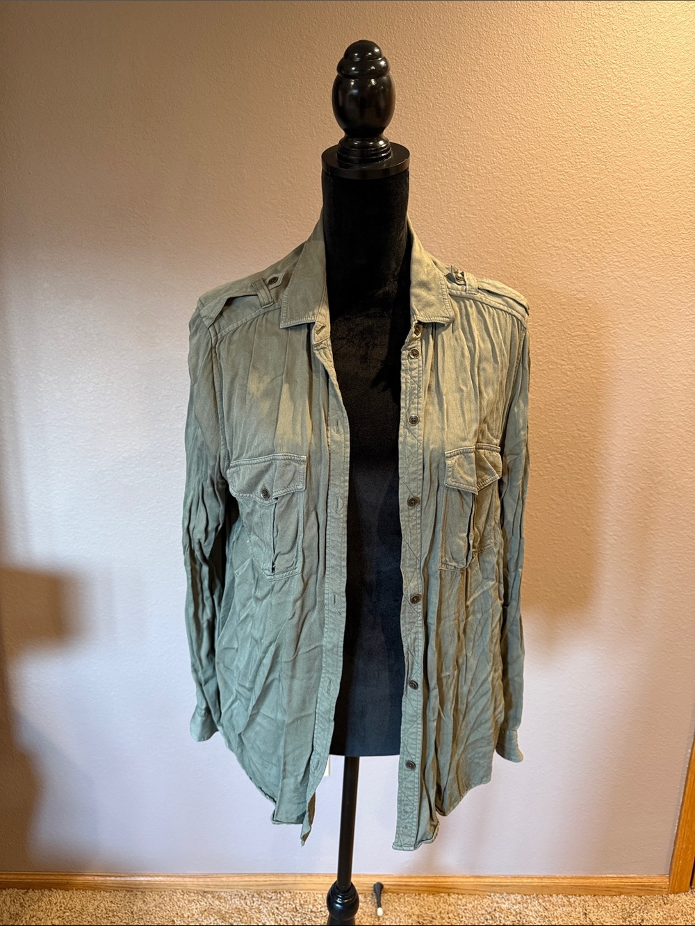 Casual Olive Green Utility Shirt Jacket